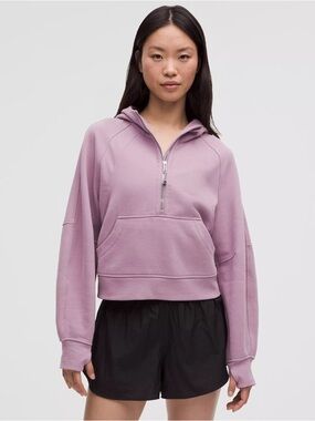 Lululemon Cropped Half-Zip Scuba Hoodie in Mauve Pink